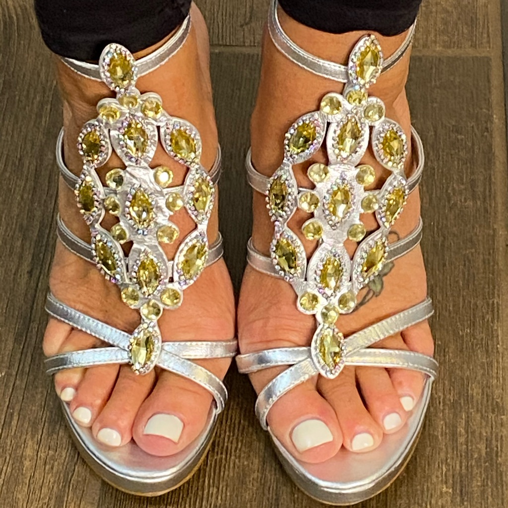 Euc  Mariah Carey Brand Sparkly Bejeweled Strappy High Heels